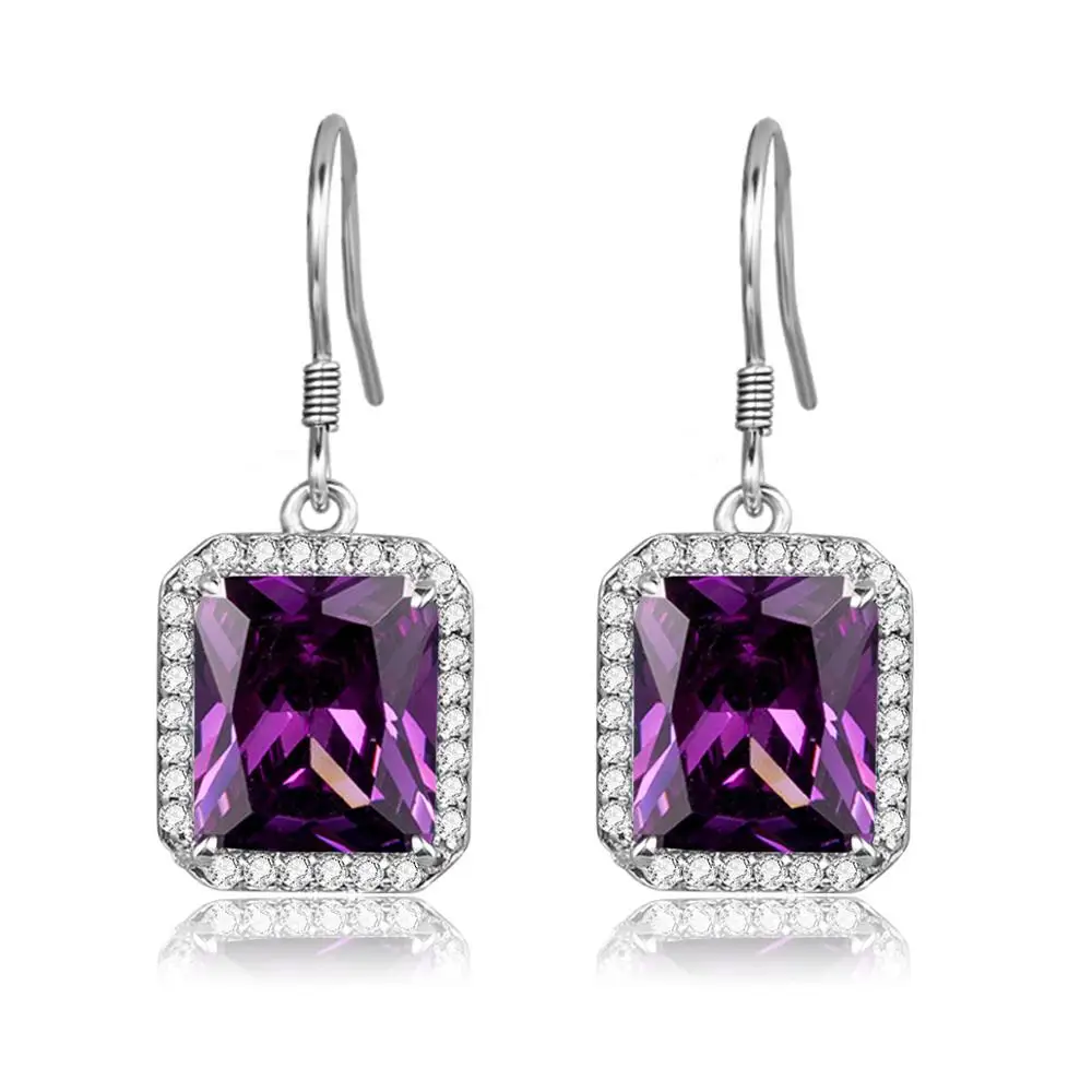 Szjinao Purple Stone Drop Earrings For Women Amethyst Fashion Jewelry 2020 Square Gemstone With Diamonds Boho Kolczyki Recommend