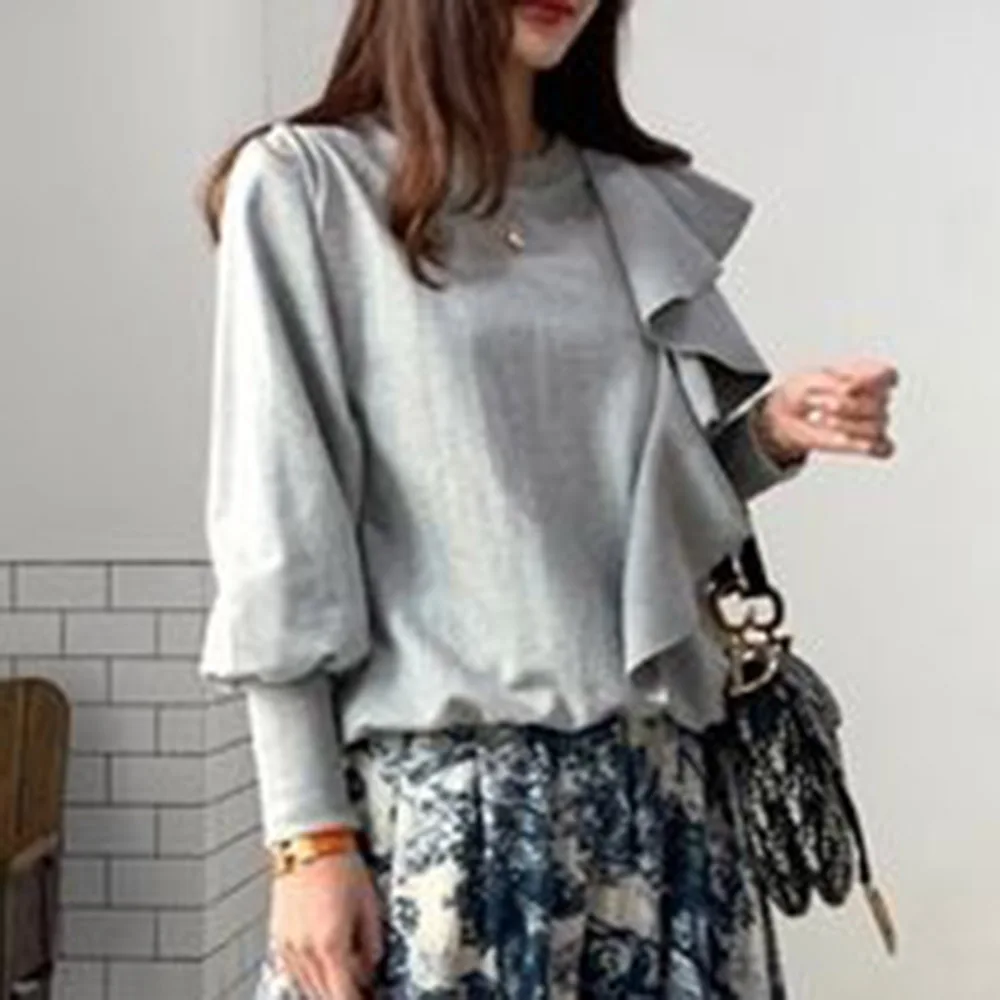 Женская футболка Осенняя дизайнерская шикарная с длинным рукавом Офисная