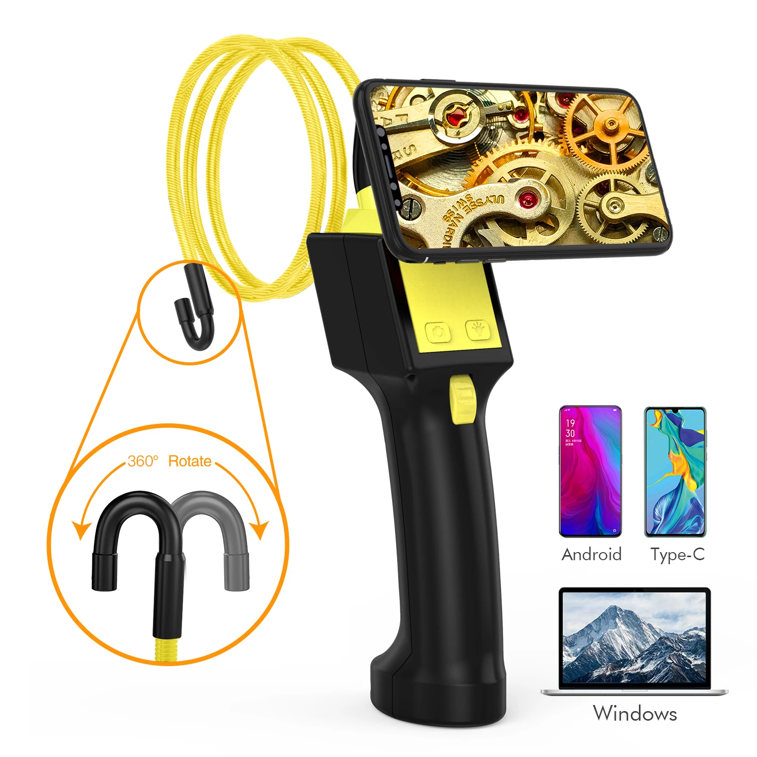 

Inskam 805 3 IN 1 8.5mm 1MP 360 degree rotation rigid cable 1.5M industrial endoscope camera for Smartphone Android and PC