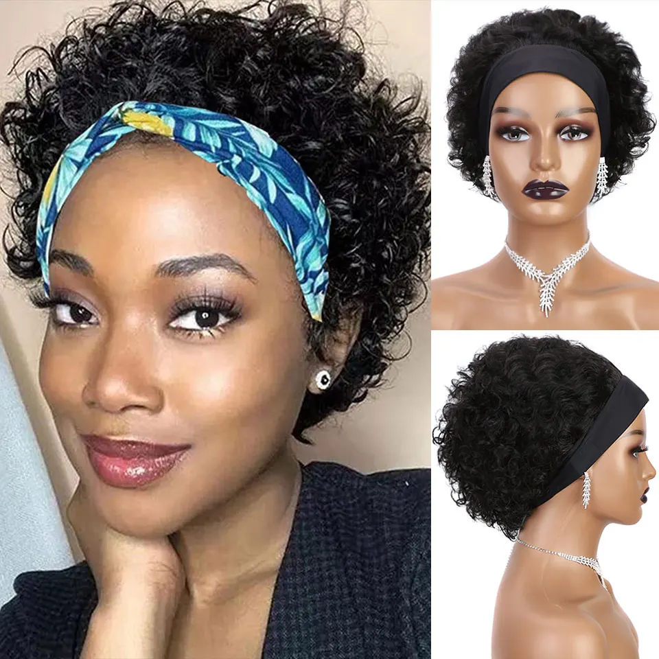 Short Headband Wig Human Hair Water Wave Wigs For Black Woman 6 Inches Brazilian Remy Human Hair Glueless Full Machine Made