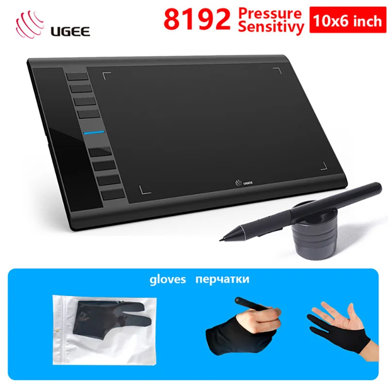 M708 standard Ugee M708 цифровой графический планшет "10x6''Painting Pad 8192 уровень чувствительности к давлению графический планшет с бесплатными черными перчатками - Цвет: M708 standard