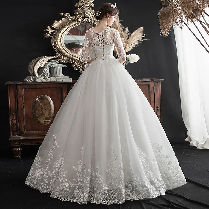 Осень 2019 свадебное платье знаменитости с открытой спиной и круглым вырезом