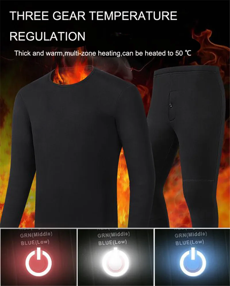Зимнее нижнее белье с подогревом питанием от батареи USB флисовые футболки и штаны