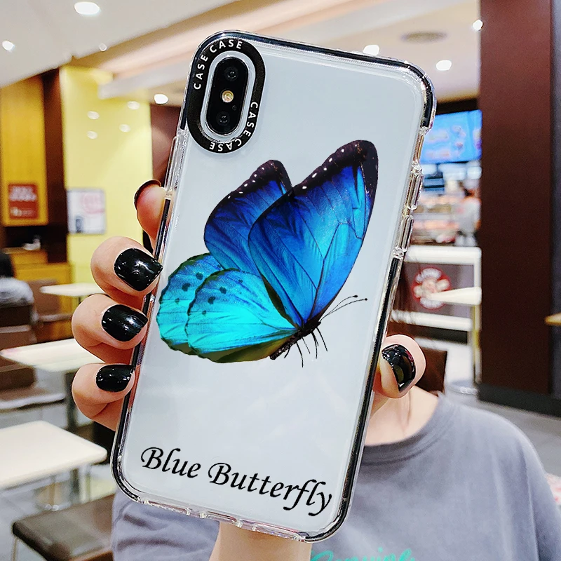 Ins Pop Blue Butterfly чехол для iPhone 11 XR X Xs Max 8 7 6 Plus 6S 5S SE Pro мягкий TPU телефона CinkeyPro |