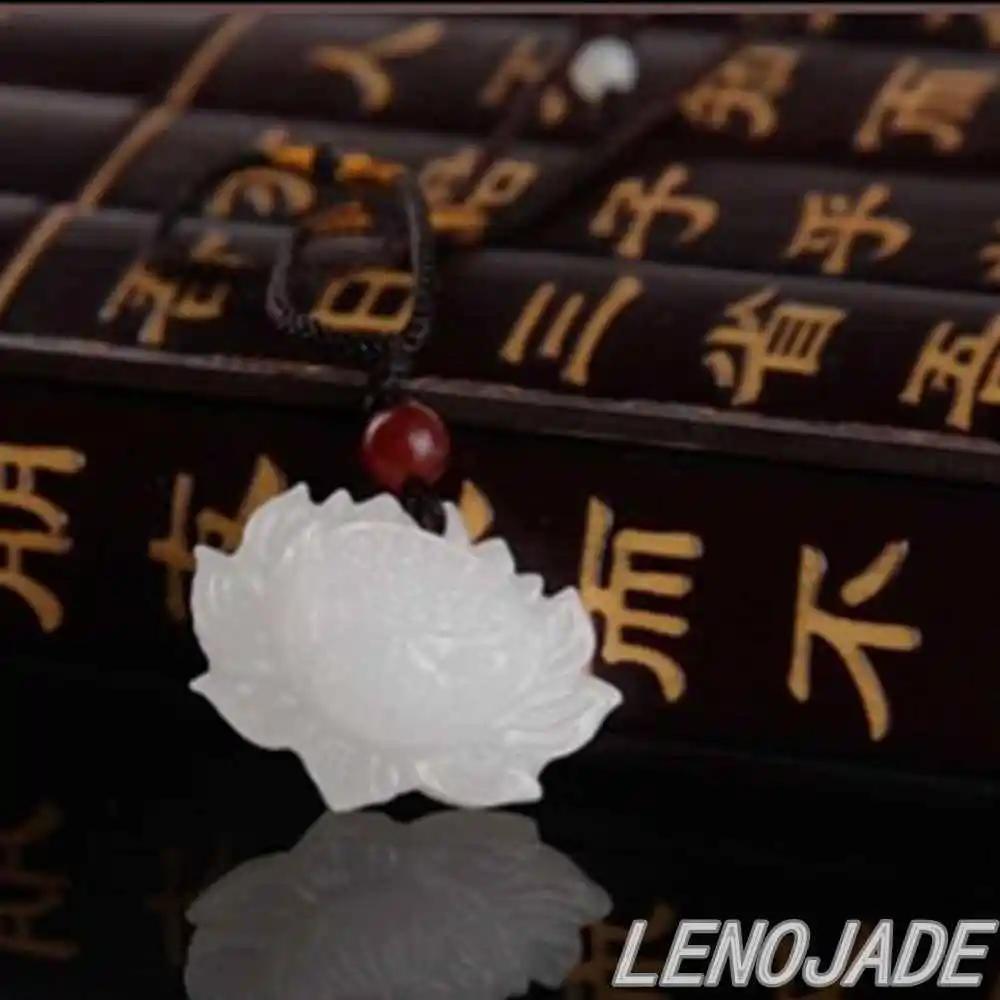 Яркие ручной работы цветок лотоса натуральный чистый белый нефрит жадеит кулон