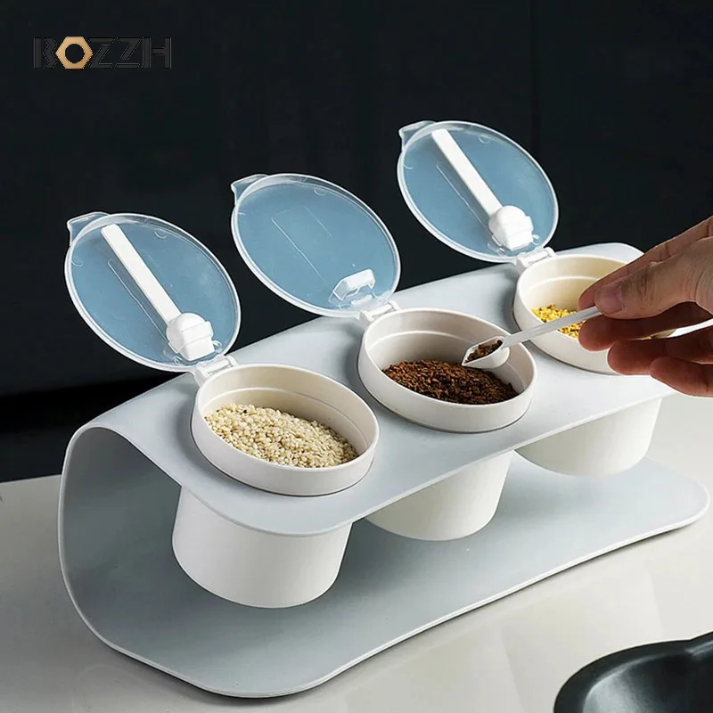 

Стойка для специй BOZZH, органайзер, шейкер для сахарной чаши и соли, трехячейка, искусственные коробки для специй, набор для хранения кухонных...