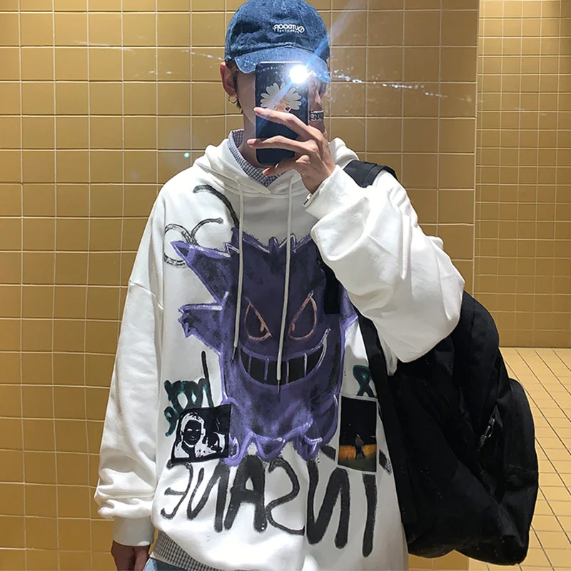 

Autumn Winter New Devil Hoodie Men Fashion Casual Hoodies Loose Fleece Hip Hop Streetwear Men's Sweatshirt Anime Clothes