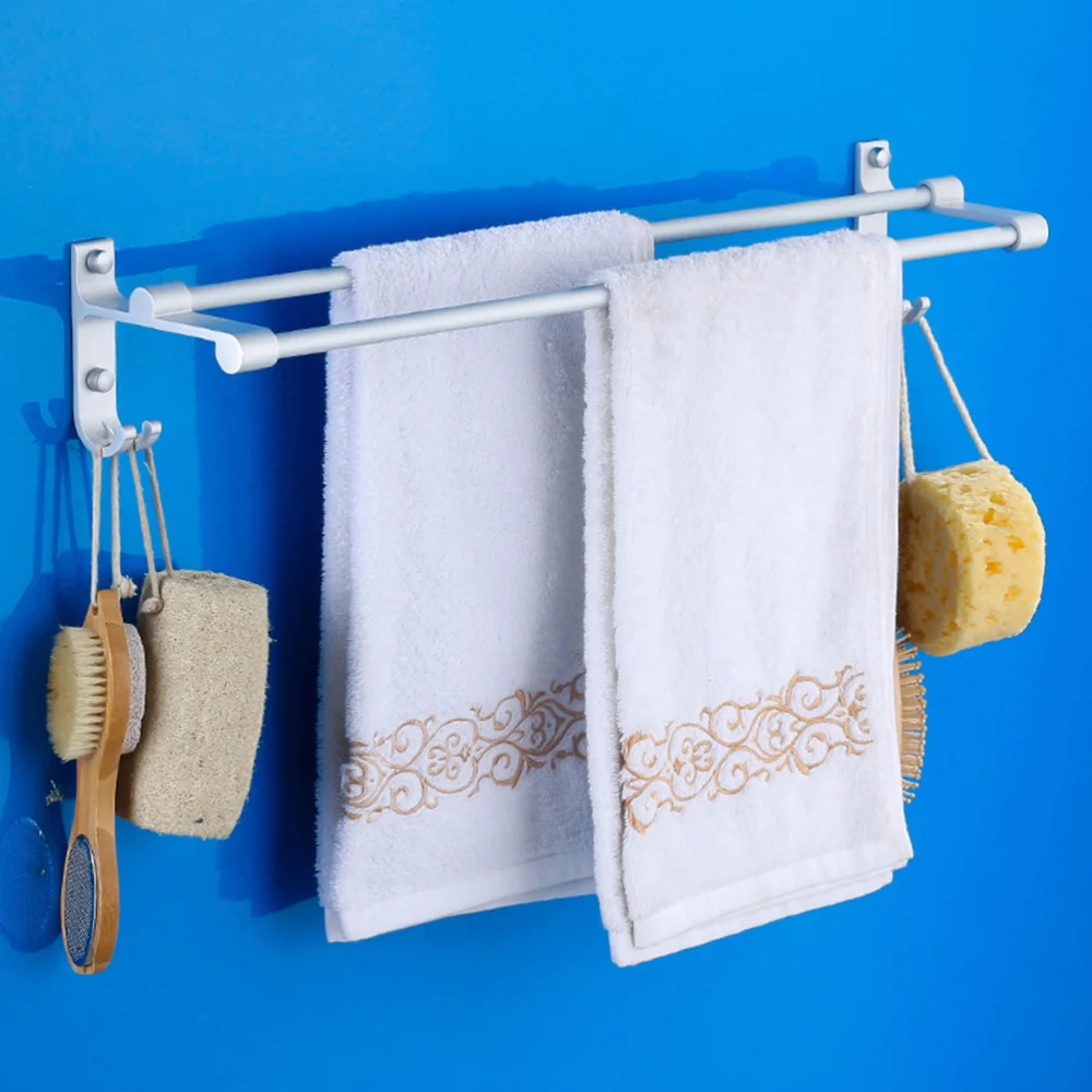 

48cm Wall Mounted Double Towel Bar Aluminium Alloy Bath Sponge Holder for Bathroom(Silver)