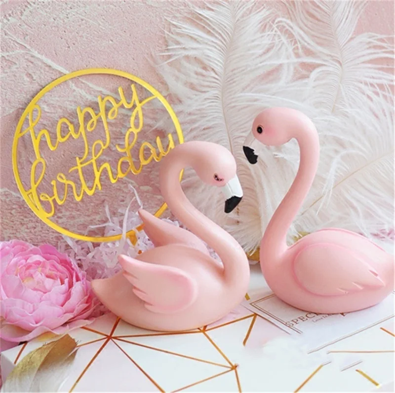 Розовое украшение для торта в виде фламинго акриловый Топпер дня рождения