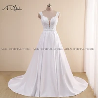 adln 2021 wedding dress vestido de noiva appliqued beaded a line satin bridal gown sweep train plus size bride dress