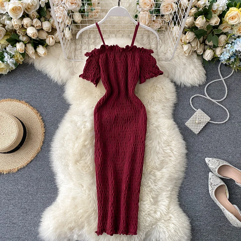 Женское трикотажное платье SINGRAIN облегающий сарафан с эластичной талией и