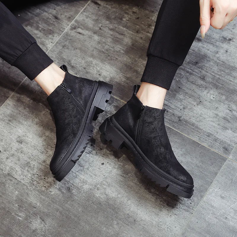 

Korean style mens casual cowboy boots black genuine leather shoes platform chelsea boot spring autumn ankle botas hombre zapatos
