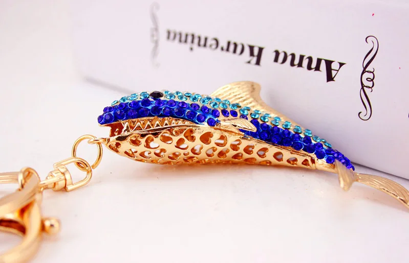 Брелки для ключей в виде морских животных акул кристалл голубой цвет симпатичная