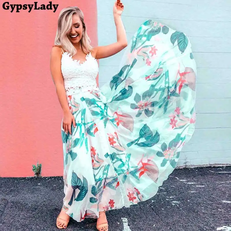 GypsyLady белая юбка макси с тропическим цветочным принтом эластичная размера плюс