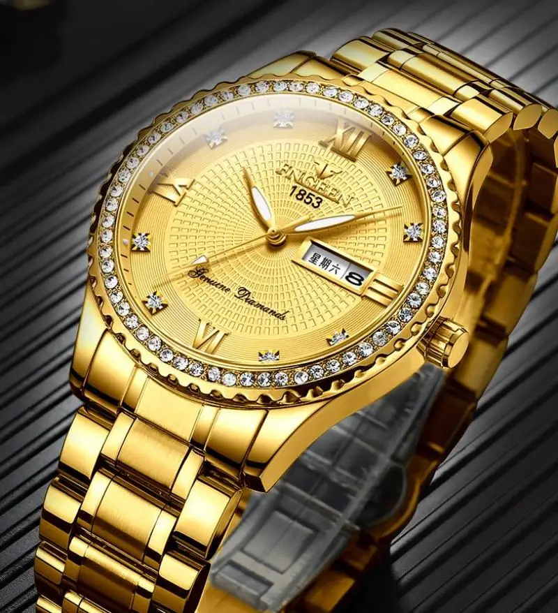 

Luxury Men Quartz Watch Brand Steel Calendar 30 Meters Waterproof Men's Watch Gold Clock for Menes Relogio Masculino