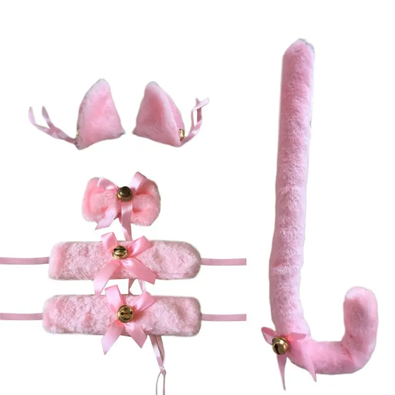 

Plush Cat Ears Bell Bandana Hair Clips Bow Tie Bracelet Tail Anime Cosplay Props Q6PB