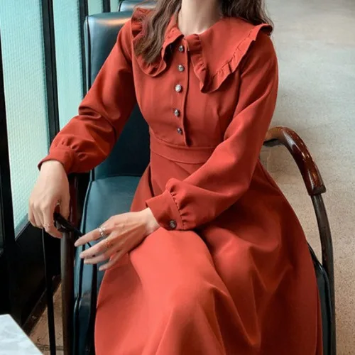 

Autumn and Winter Women's New Retro plus Size Dress Western Style Ageing Doll Collar Long-Sleeved Dress H00223