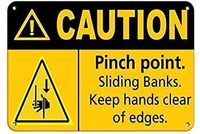 funny sarcastic metal tin sign man cave bar decor 12 x 8 inches caution pinch point sliding banks keep hands from edges art deco