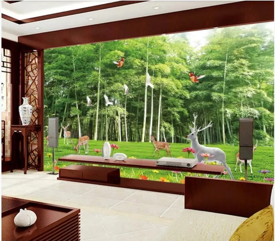 Custom photo wallpaper for walls 3 d mural wallpapers HD fantasy bamboo forest deer cartoon kids room background wall papers