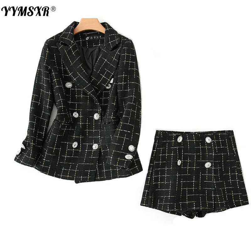 

Женский осенне-зимний шерстяной костюм, брюки, костюм из двух предметов, повседневный элегантный двубортный женский пиджак, облегающие шор...