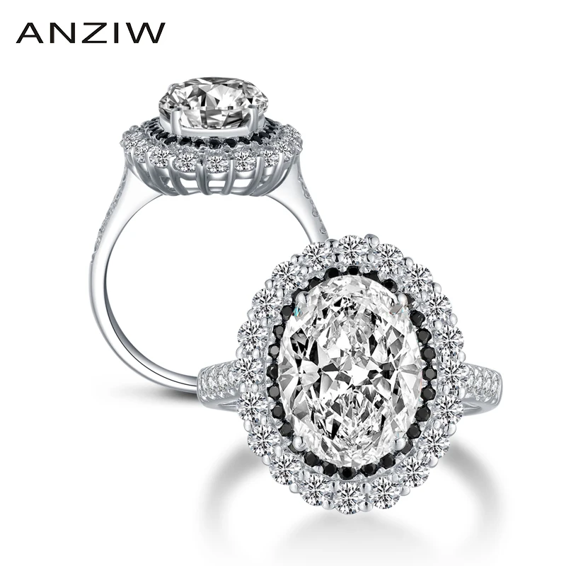 

ANZIW 925 Sterling Silver Engagement Ring for Women Big Halo 4.5 Carats Oval Cut Ring Lover Gift anillos plata 925 para mujer