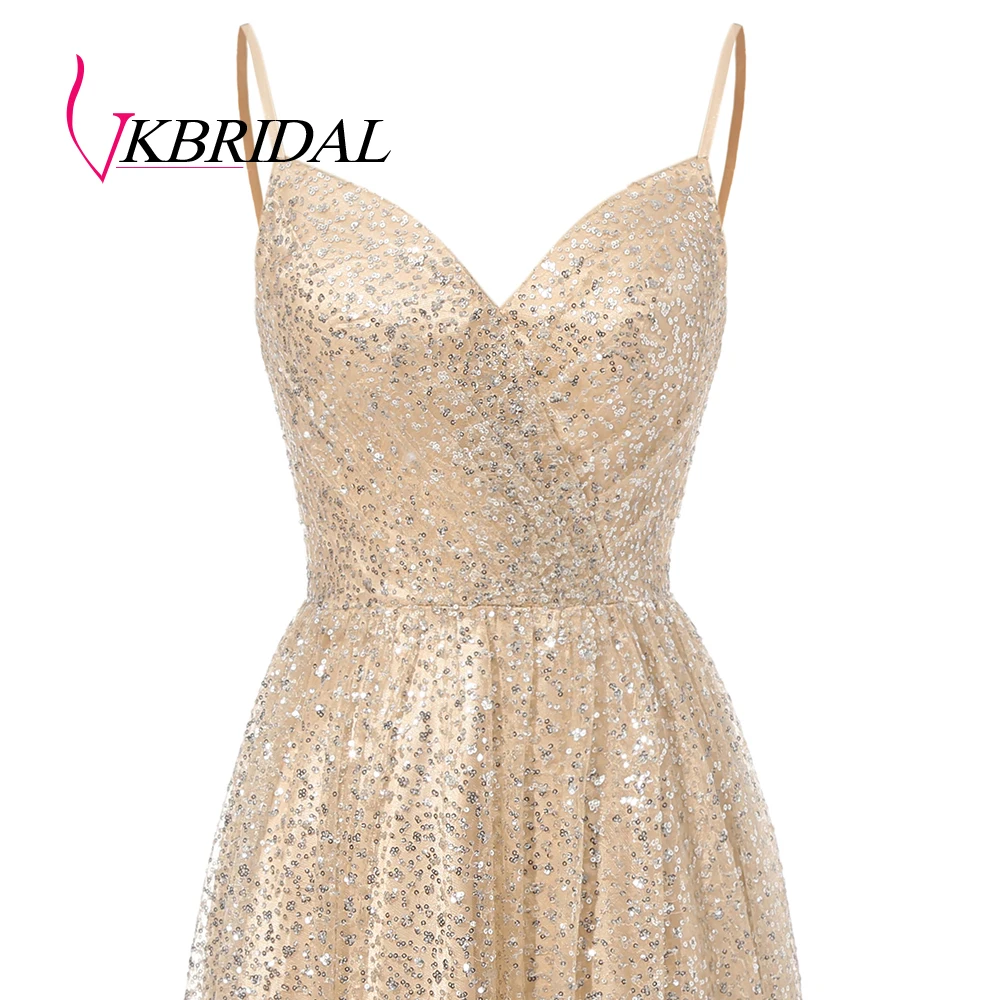 Vkbridal золотистое фото новинка 2020 блестящее платье с высоким разрезом для