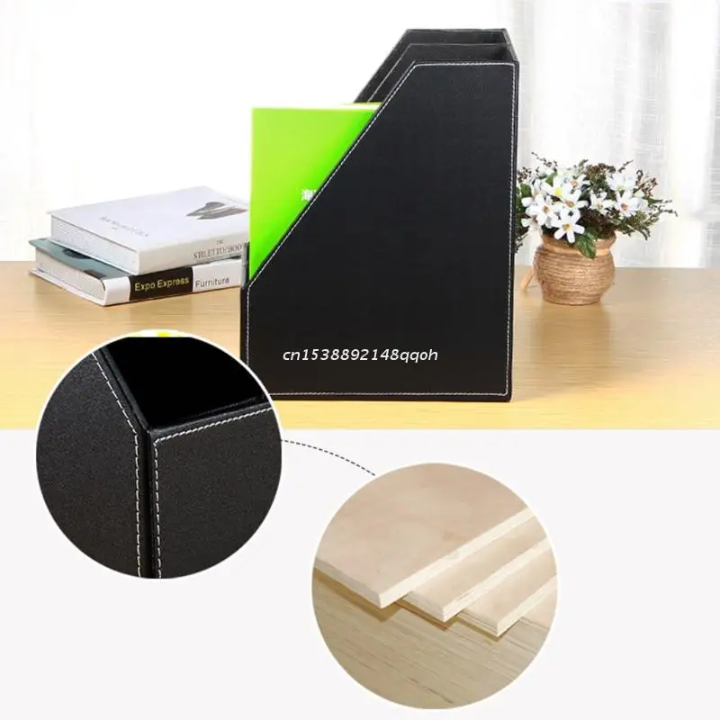 

2 Slots PU Leather File Holder Magazine Rack Newspapers Organizer Cabinet Documents A4 Paper Storage Tray for Office Dropship