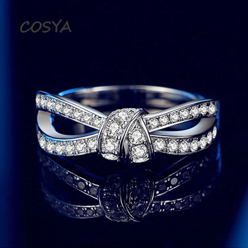 

Женское кольцо с бантом из серебра 100% пробы, со сверкающими бриллиантами