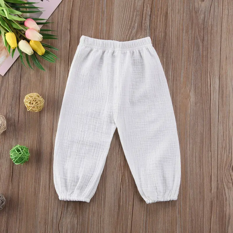 Baby Girls Boys Solid Loose Bloomers Drawstring Trousers Cotton Line Pants Summer Casual Children's Baby Pants