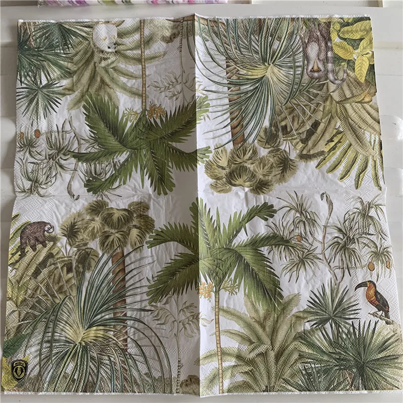 Бумажная салфетка Decoupage элегантная Винтажный Зеленый тропический лес кокосовое