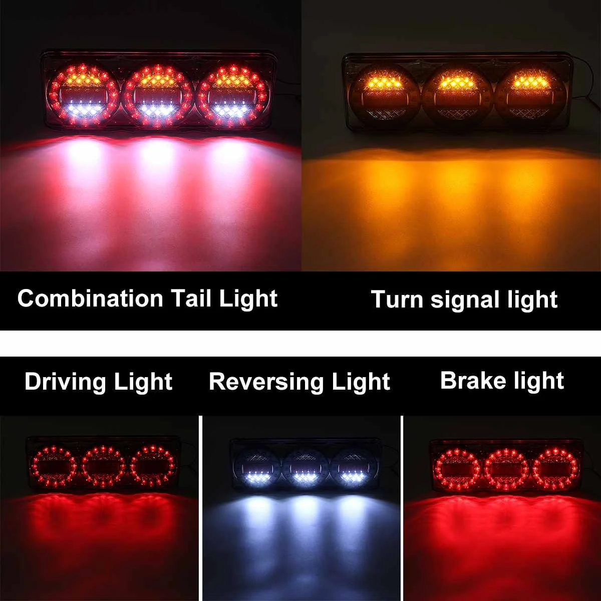 

2x 12V LED Trailer Truck Tail Light with 3 Combination Lights Waterproof Stop Reverse Turn Signal Rear Light Lamp Taillights