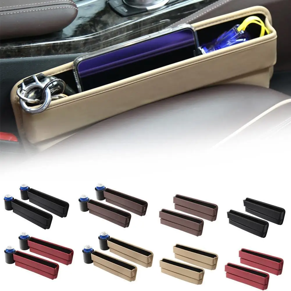 

2Pcs Car Organizer Storage Car Seat Slit Gap Pocket Multifunctional Driver Seat Catcher Cup Holder Car Accessories PU Leather
