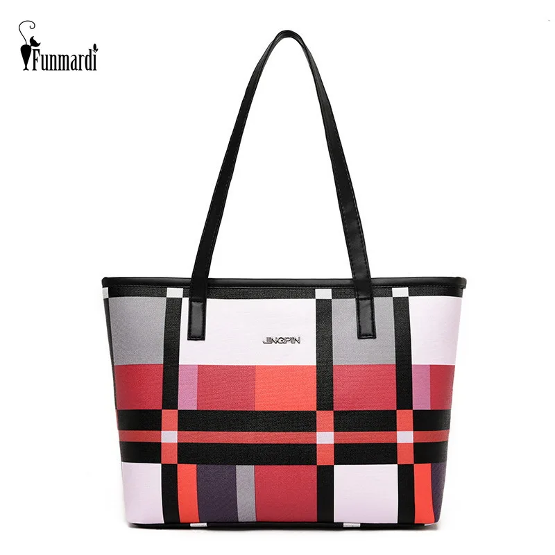 Модные клетчатые сумки FUNMARDI женская сумка вместительные на плечо для женщин