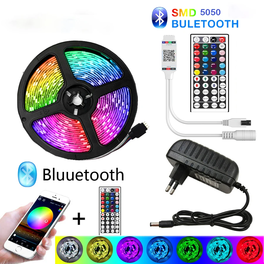 

Bluetooth LED Strip Lights 15M RGB 5050 SMD Flexible Ribbon Waterproof RGB LED Light 5M 10M Tape Diode DC 12V 44 Key Controller