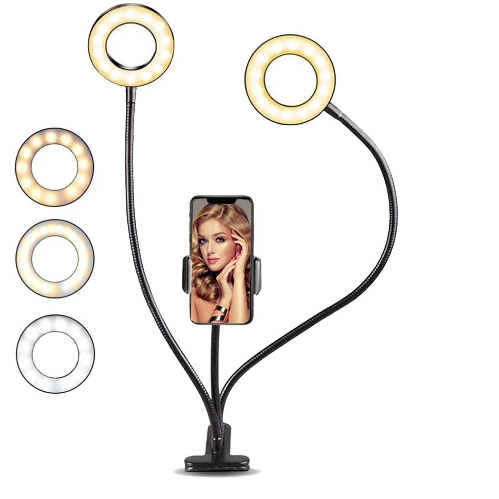 

Selfie Ringlight Double LED Photography Light With Long Arm Lazy Mobile Phone Holder Studio Lighting For Tiktok Youtube Makeup