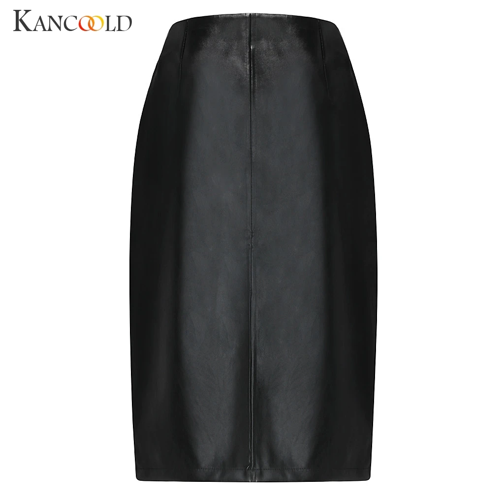 

KANCOOLD Women PU Leather Midi Skirt Autumn Winter Ladies Package Hip Front or Back Slit Pencil Plus Size Skirt