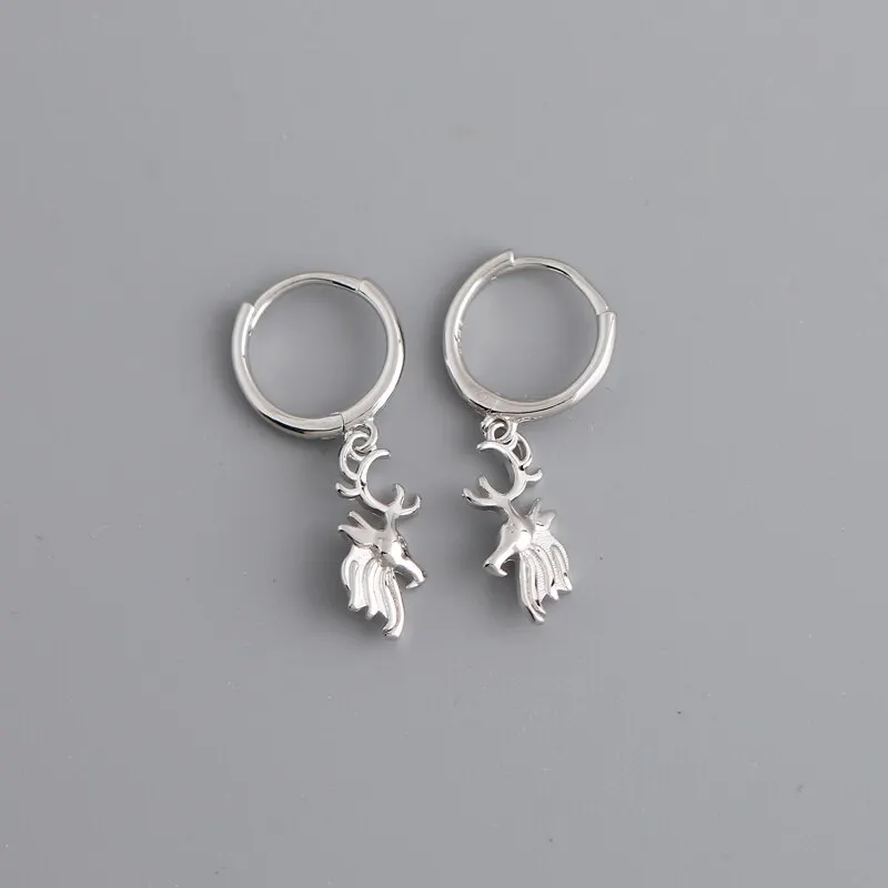 

A00821 Punk Elk Pendant Halloween Stud Earrings for Women Genuine 925 Sterling Silver Bohemian Street Jewelry