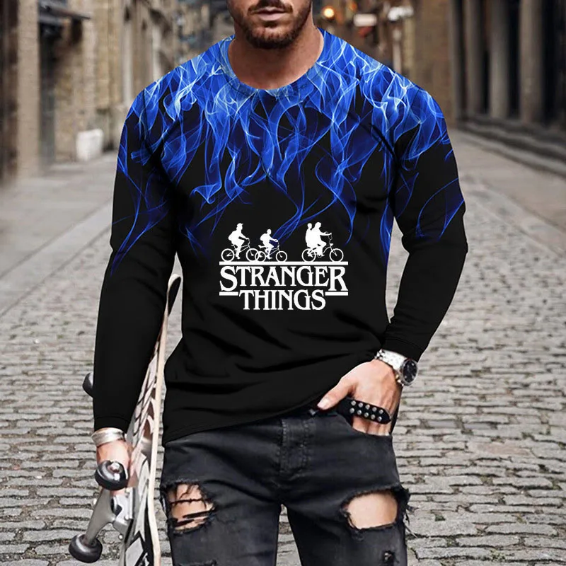 

Men 3D Digital PrinTing T-shirt Gradient Color Long Sleeve Quick Drying Slim Fit Top O-Neck Autumn And Winter Oversized Tee Shir