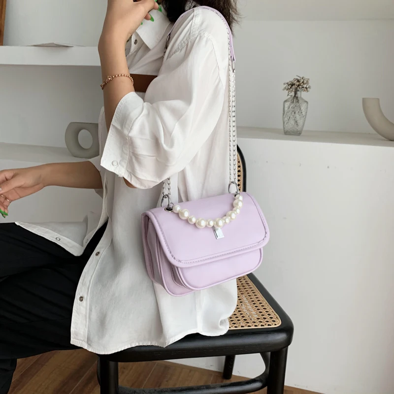 

Minimalist Fresh Women Leather Tote Bag Brand Pearl Purple Shoulder Bags Luxury Designer Handbags Small Simple Messenger Bags