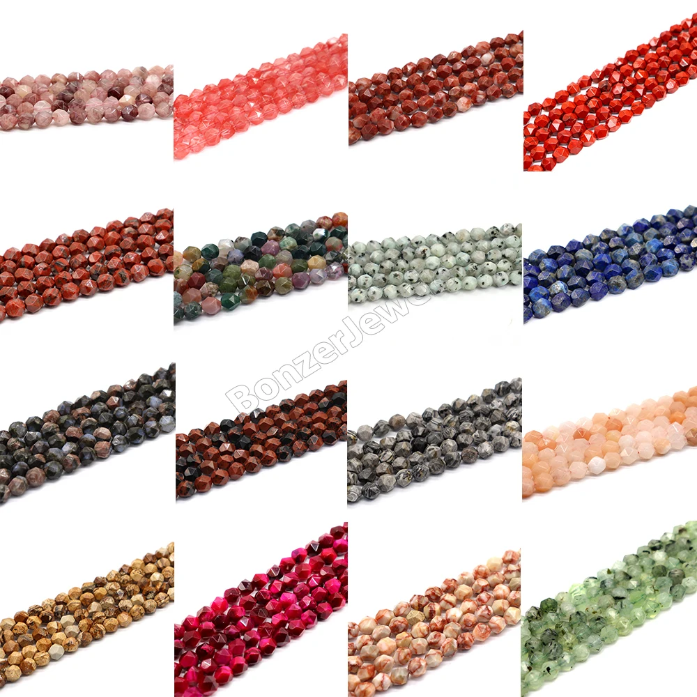 

Natural Diamonds Faceted Red Jaspers Stone Round Star Cut Polygon Beads For Jewelry Making DIY Necklace 15" Strand 6 8 10MM