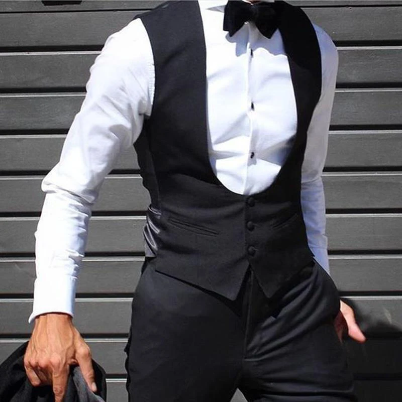 

Black Men Vest for Wedding Groom Tuxedo One Piece Slim Fit Waistcoat Solid Color Male Fashoin Clothes