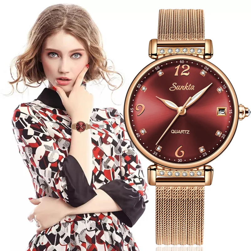 SUNKTA новые модные женские часы Простые Романтические наручные relogio feminino reloj mujer