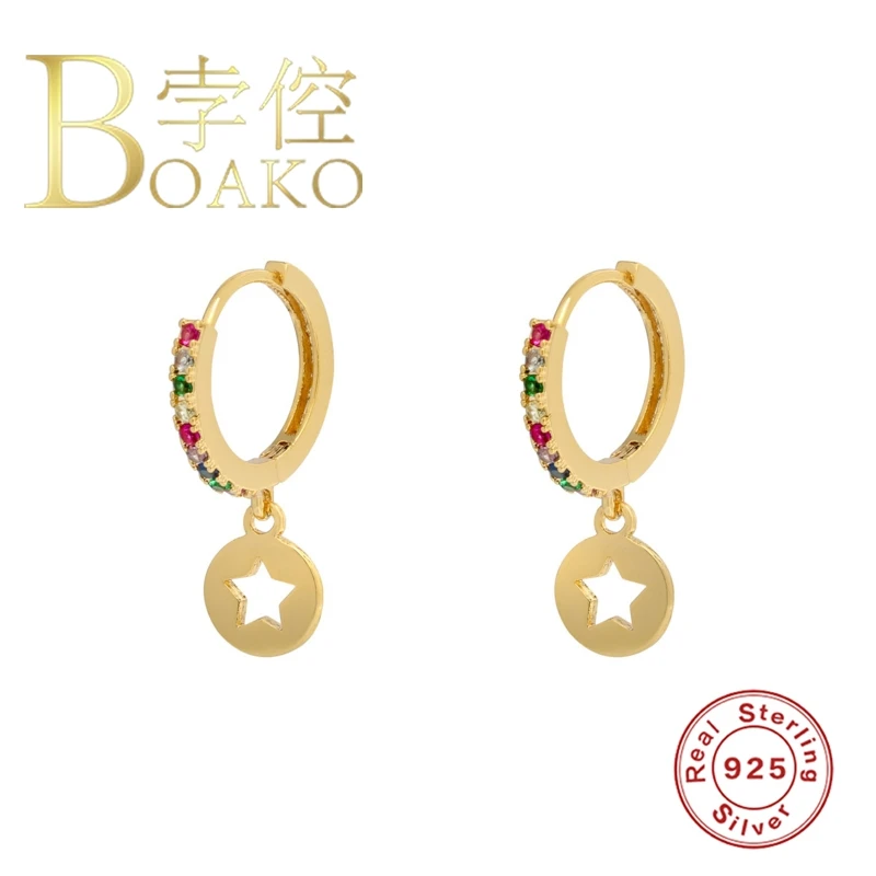 

BOAKO Earrings Dangle 925 Sterling Silver Star Earrings For Women Couple Piercing Jewelry Fashionable Zircon Lurury Diamond #J8