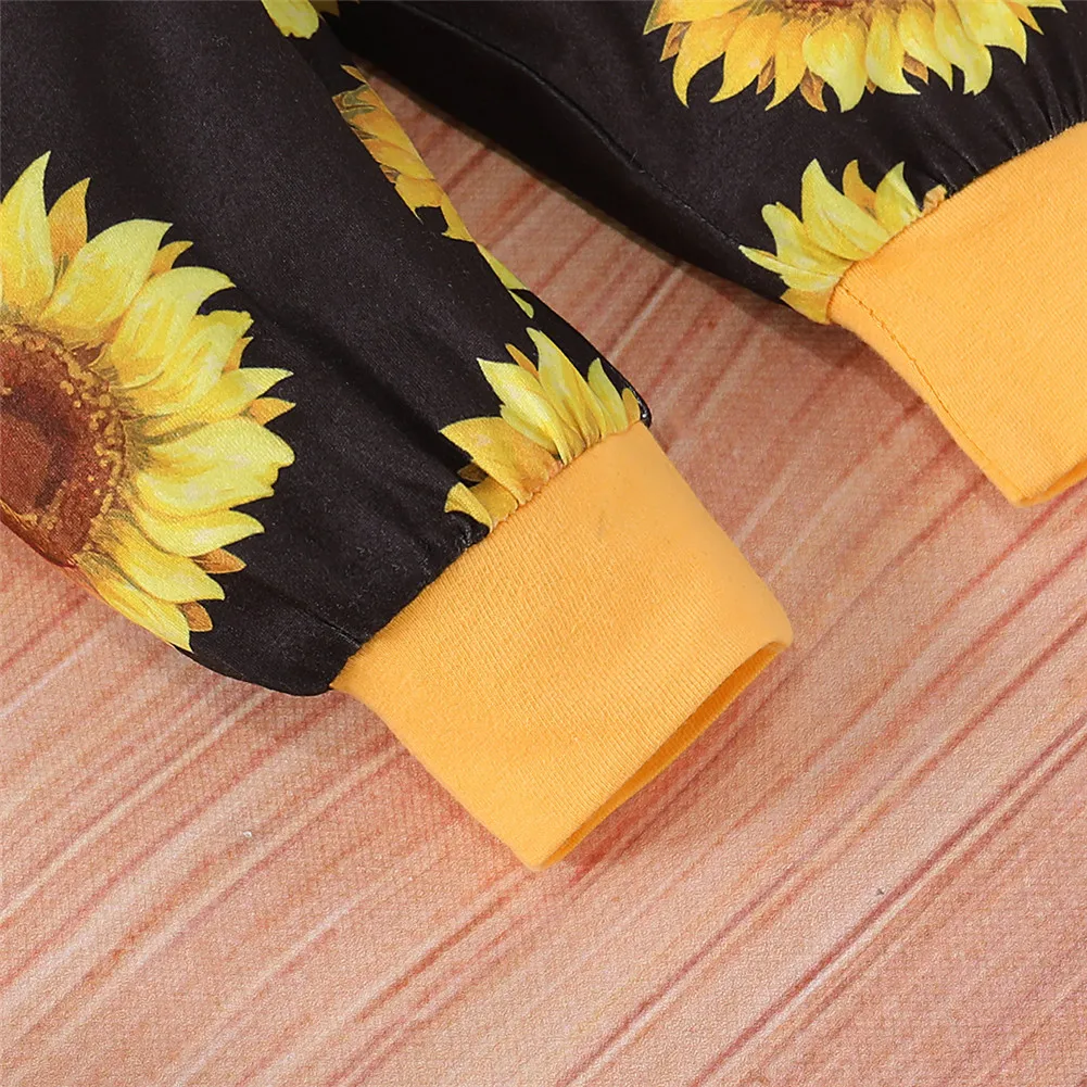 

0-24M Newborn Infant Baby Girl Flower Clothing Set Ruffles Letter Romper Sunflower Pants Outfits