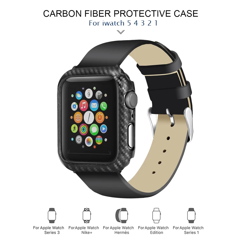 Углеродное волокно Экран протектор чехол для Apple Watch 42/38/40/44 мм Совместимость для наручных часов iwatch серии 5/4/3/2/1 защитный бампер чехлы