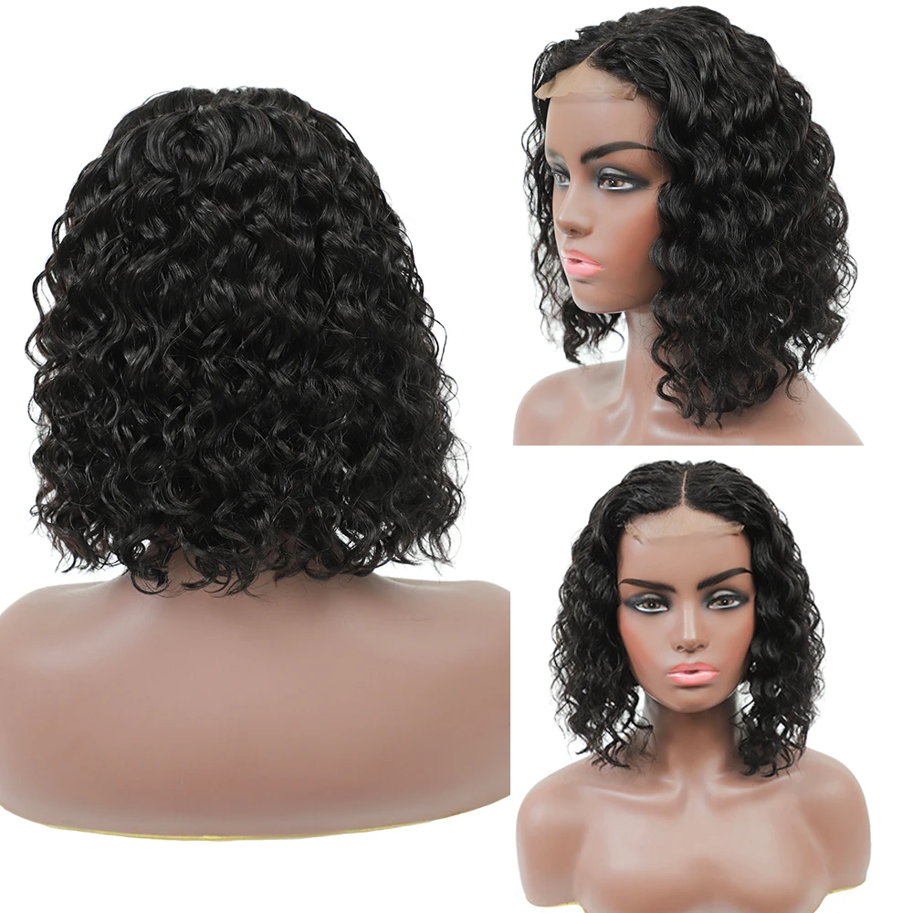 spesifikasi Brasil Keriting Renda Depan Rambut Manusia Wig Bob Pendek Wig Dengan Pra Dipetik Rambut Untuk WANITA HITAM QT Remy Bob Renda Depan Wig