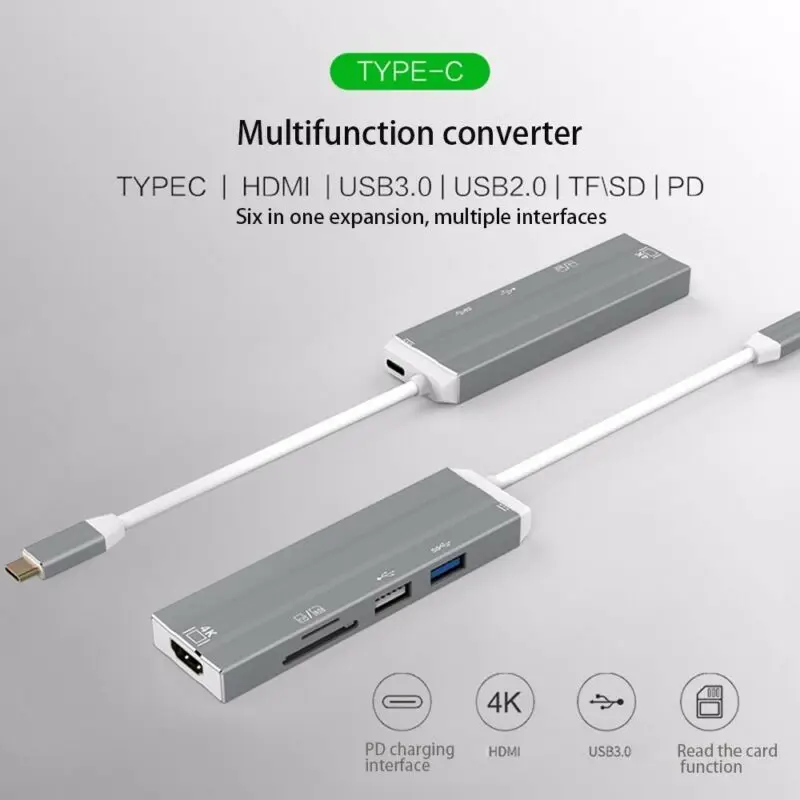 6 в 1 тип c к HDMI USB 4K 3 0 устройство для чтения карт SD TF PD зарядный адаптер