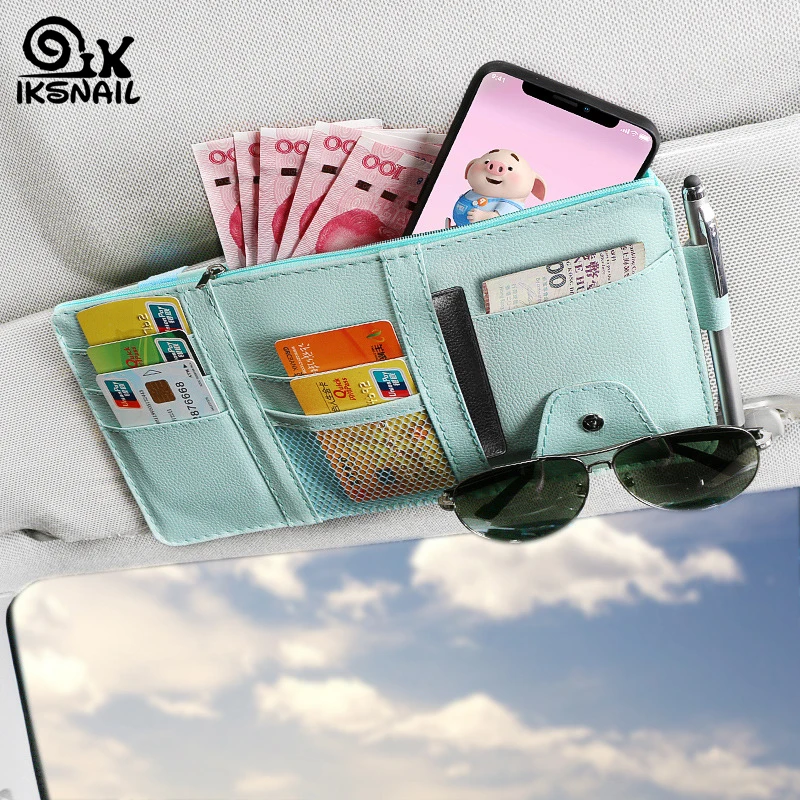 

Универсальный автомобильный козырек IKSNAIL, органайзер из искусственной кожи, чехол для очков и карт, автомобильные аксессуары, козырек от со...