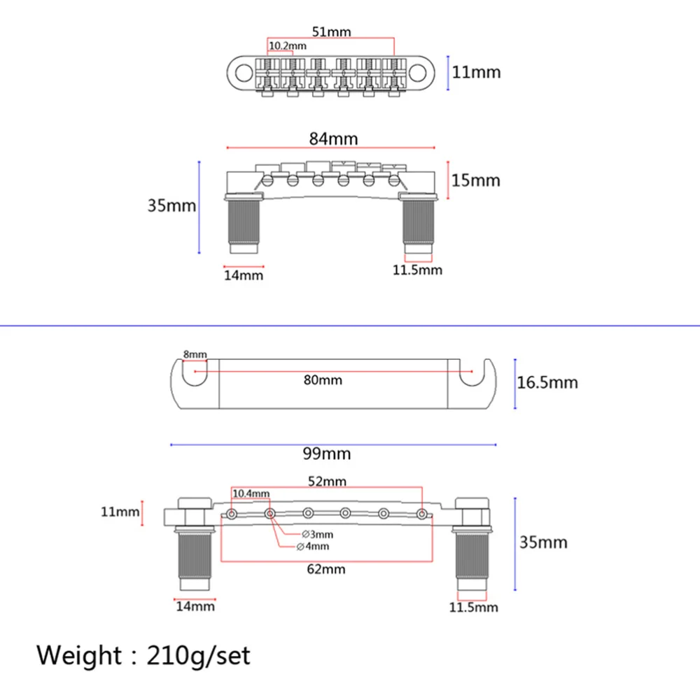 

1 Set Guitar Bridge Locking TOM Bridge and Tailpiece Set for LP Electric Guitar GA112A (Silver)