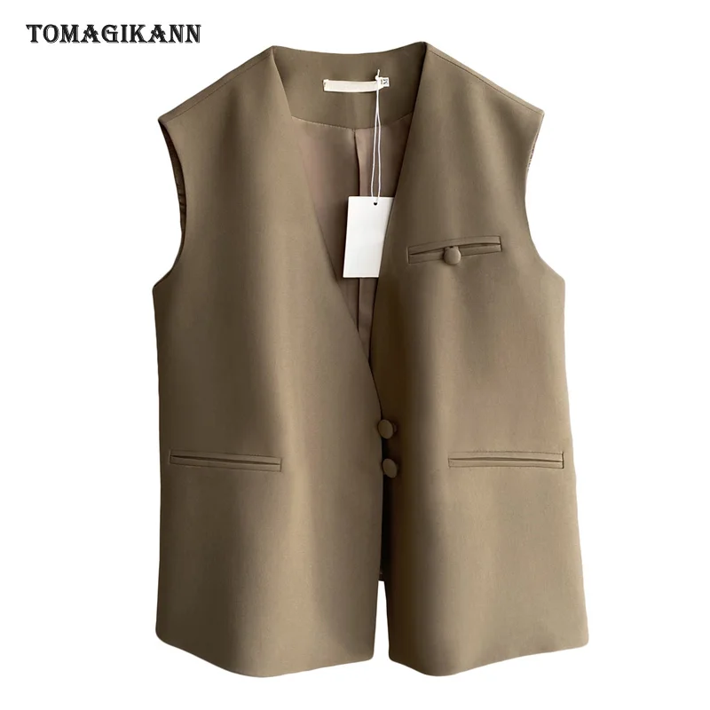 

Women Suit Vest Spring Autumn OL Brief Solid V Neck Buttons Blazer Waistcoat Office Ladies Good Shape Sleeveless Colete Feminino